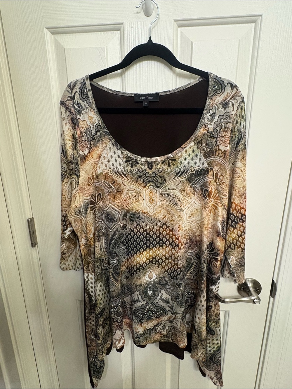 Karen Kane Paisley Scoop Neck Tunic in Brown and Cream Mix
